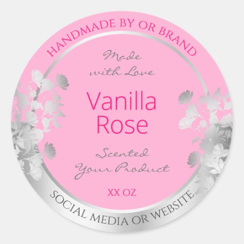 Pink Floral Product Packaging Labels Silver Frame