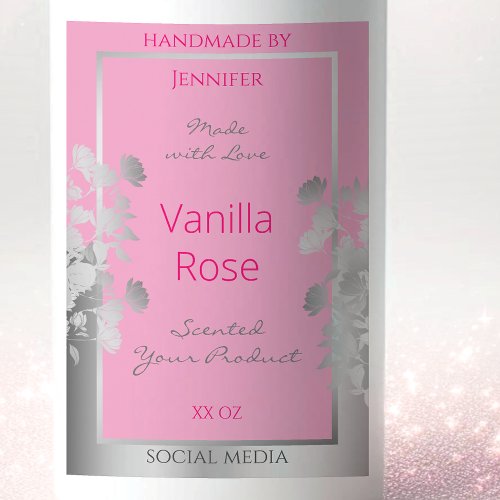 Pink Floral Product Packaging Labels Silver Frame