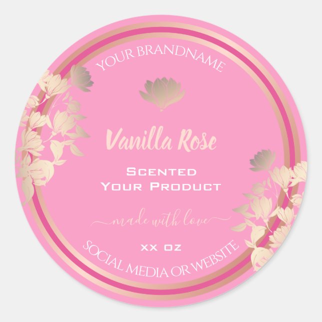 Pink Floral Product Packaging Labels Vanilla Rose (Front)