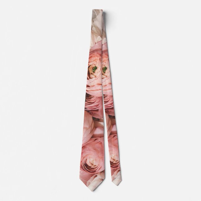 Pink Floral Professional Flowers Pattern Neck Tie (Front)