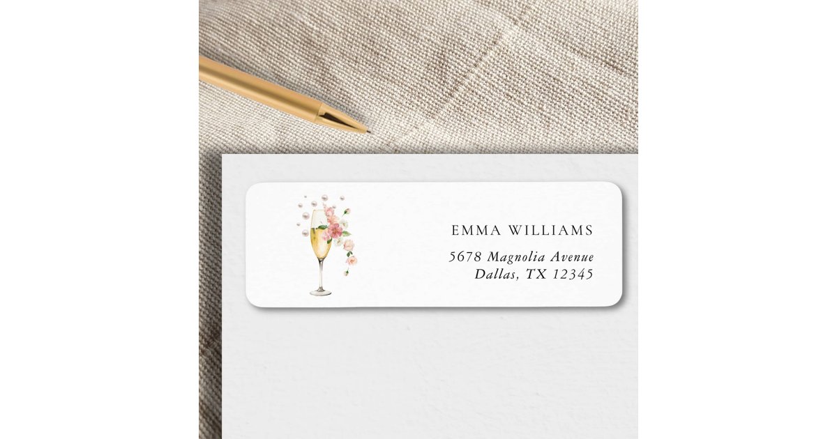 Pink Floral Prosecco Bridal Shower Return Address Label | Zazzle