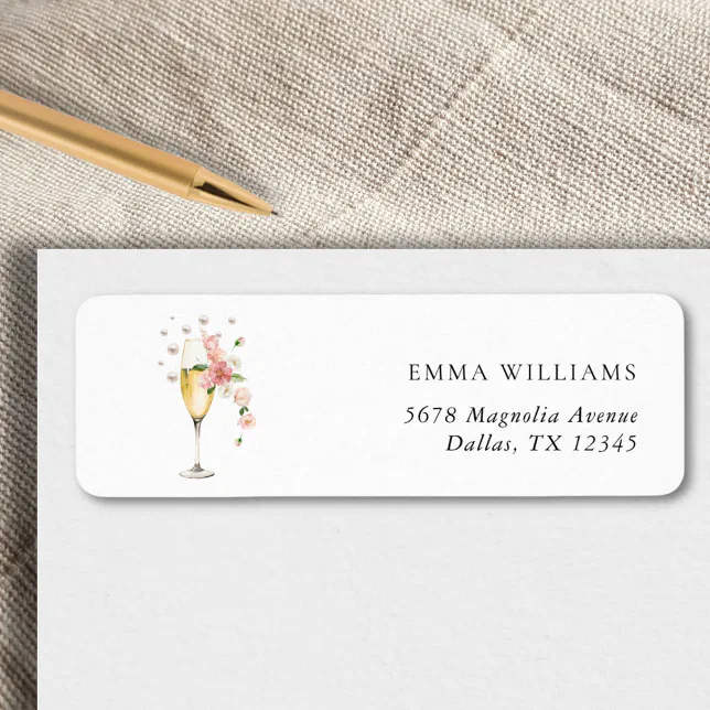 Pink Floral Prosecco Bridal Shower Return Address Label | Zazzle