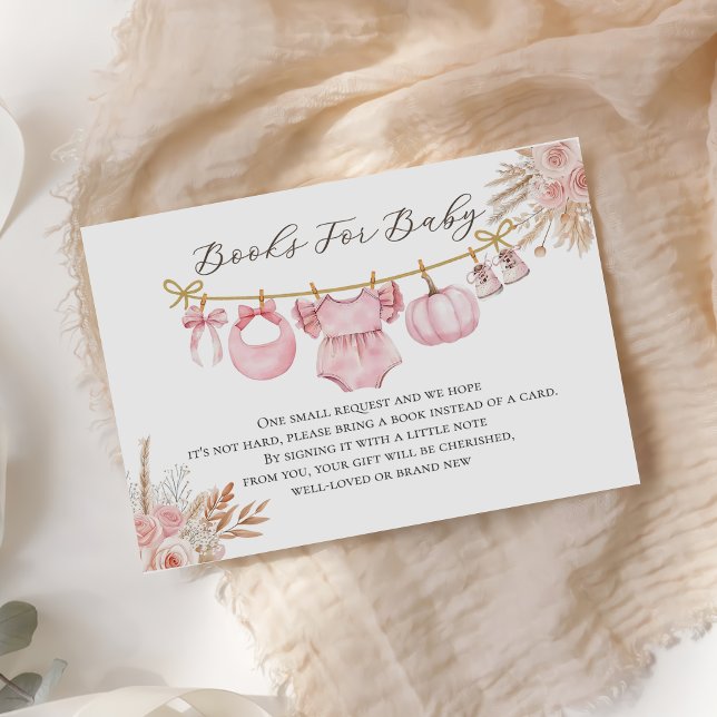Pink Floral Pumpkin Baby Shower Book Request Enclosure Card (Creator Uploaded)