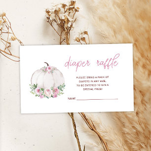 Pink Floral Pumpkin Baby Shower Diaper Raffle Enclosure Card