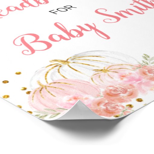 Pink floral pumpkin Baby Shower Headband Station Poster Zazzle