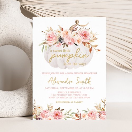 Pink Floral Pumpkin Baby Shower  Invitation