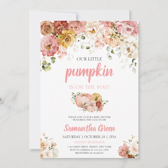 Pink Floral Pumpkin Baby Shower Invitation (Front)
