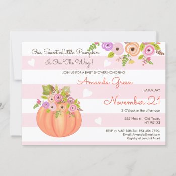 Pink Floral Pumpkin Baby Shower Invitations by FancyMeWedding at Zazzle
