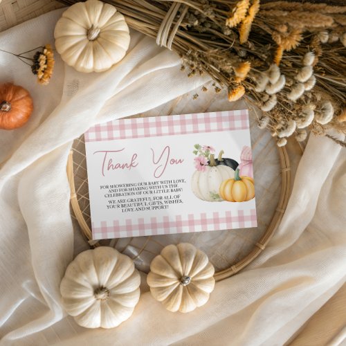 Pink Floral Pumpkin Baby Shower Thank You Card