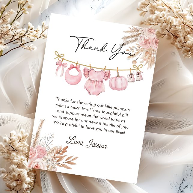 Pink Floral Pumpkin Baby Shower Thank you card (Creator Uploaded)