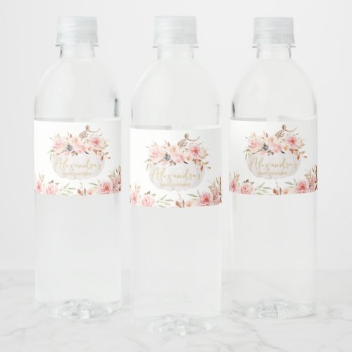 Pink Floral Pumpkin Baby Shower  Water Bottle Label