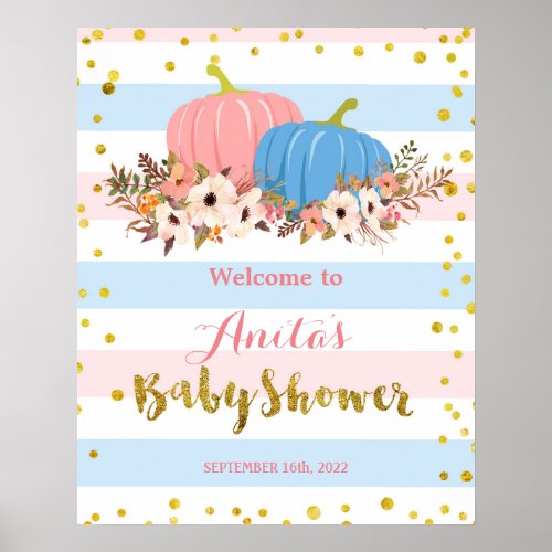 Pink Floral Pumpkin Baby Shower Welcome Sign