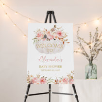 Pink Floral Pumpkin Baby Shower Welcome Sign