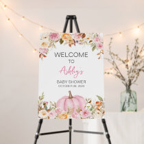 Pink Floral Pumpkin Baby Shower Welcome Sign