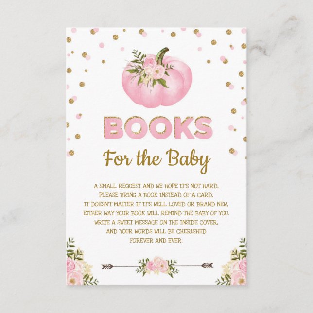 Pink Floral Pumpkin Bring a Book Card Fall Baby (Front)