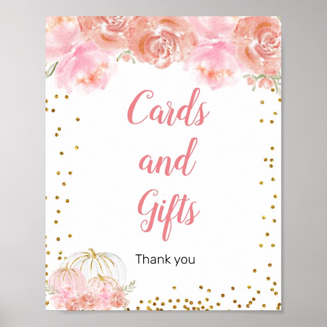 Pink floral pumpkin  Cards and Gifts Sign (Front)