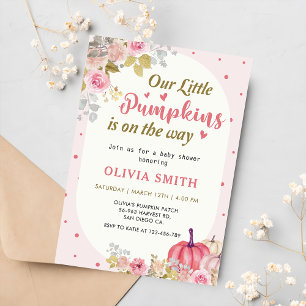 Pink Floral Pumpkin Fall Baby Shower  Invitation