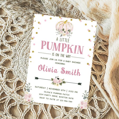 Pink Floral Pumpkin Fall Baby Shower Invitation