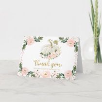 Pink Floral Pumpkin Fall Baby Shower Thank You Card