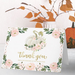 Pink Floral Pumpkin Fall Baby Shower Thank You Card
