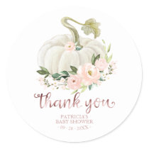 Pink Floral Pumpkin Fall Baby Shower Thank You Cla Classic Round Sticker