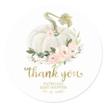 Pink Floral Pumpkin Fall Baby Shower Thank You Classic Round Sticker