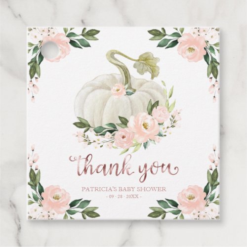 Pink Floral Pumpkin Fall Baby Shower Thank You Fav Favor Tags