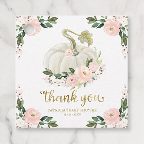 Pink Floral Pumpkin Fall Baby Shower Thank You Favor Tags