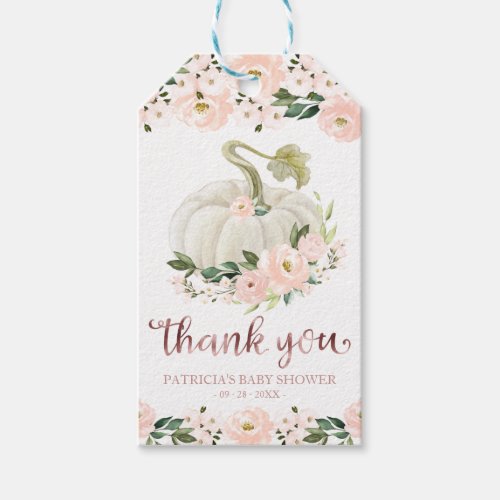 Pink Floral Pumpkin Fall Baby Shower Thank You Gif Gift Tags