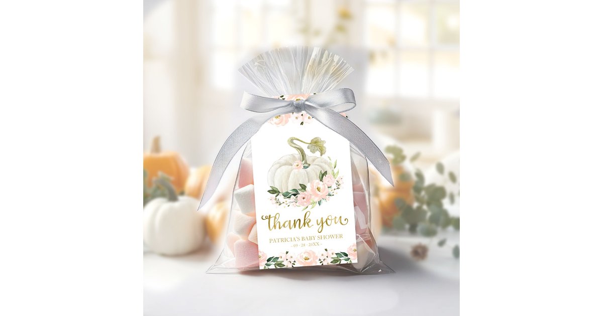 Pink Floral Pumpkin Fall Baby Shower Thank You Gift Tags | Zazzle