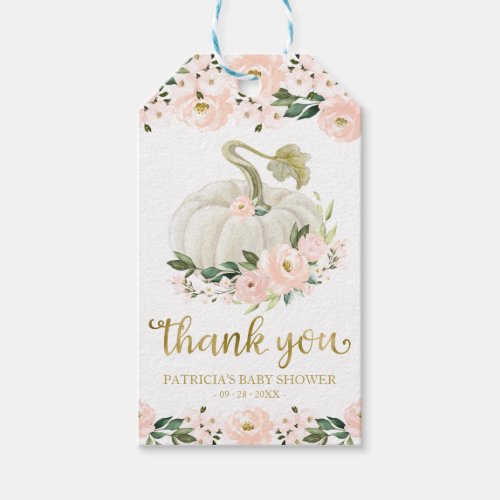 Pink Floral Pumpkin Fall Baby Shower Thank You Gift Tags