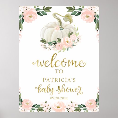 Pink Floral Pumpkin Fall Baby Shower Welcome Sign 