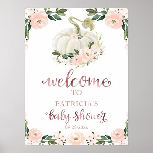 Pink Floral Pumpkin Fall Baby Shower Welcome Sign 