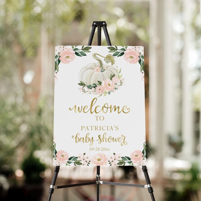 Pink Floral Pumpkin Fall Baby Shower Welcome Sign  (Creator Uploaded)