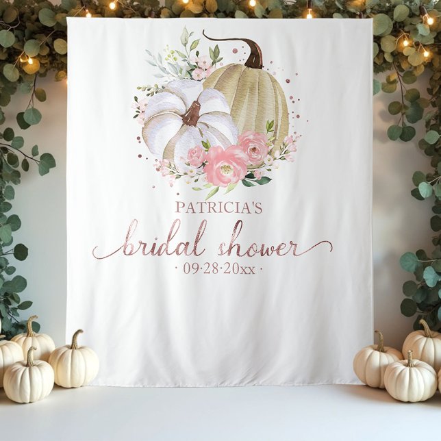 Pink Floral Pumpkin Fall Bridal Shower Backdrop (Creator Uploaded)