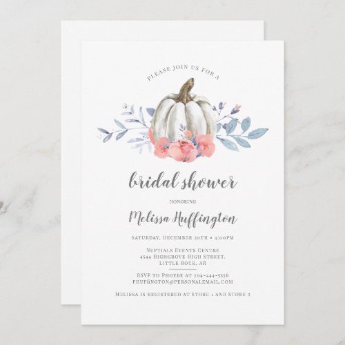 Pink Floral Pumpkin Fall Bridal Shower Invitation