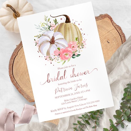 Pink Floral Pumpkin Fall Bridal Shower Invitation