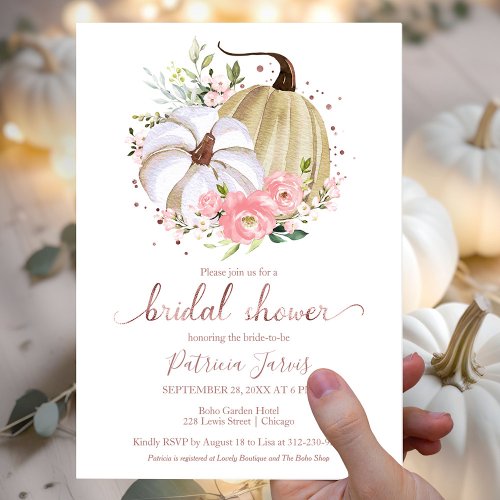 Pink Floral Pumpkin Fall Bridal Shower Invitation