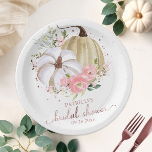 Pink Floral Pumpkin Fall Bridal Shower Paper Plate