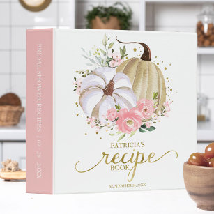 Pink Floral Pumpkin Fall Bridal Shower Recipe Book 3 Ring Binder