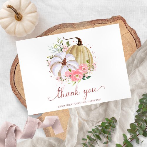 Pink Floral Pumpkin Fall Bridal Shower Thank You I Invitation