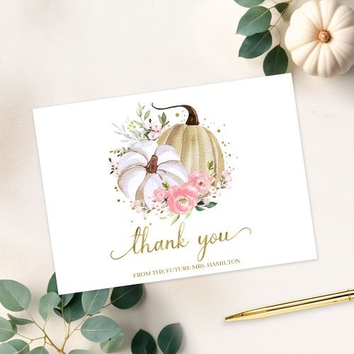 Pink Floral Pumpkin Fall Bridal Shower Thank You Invitation