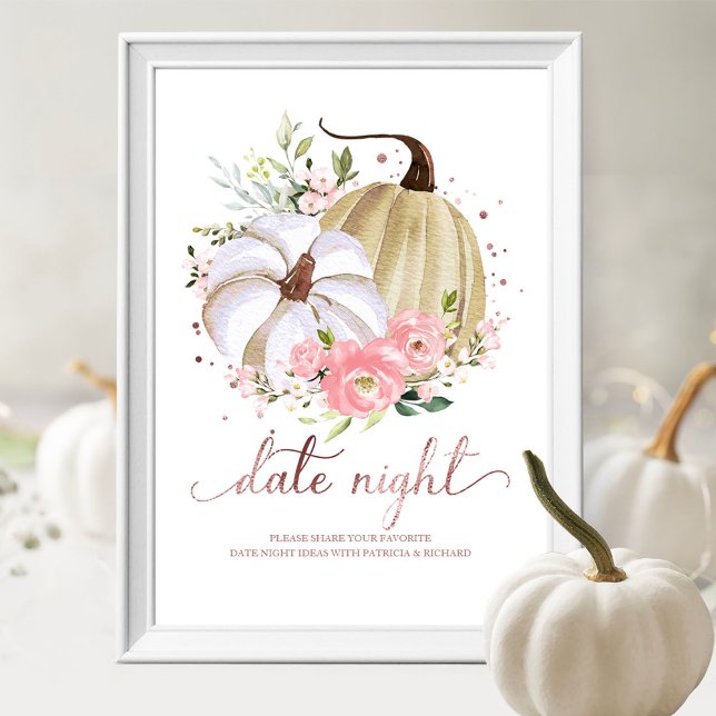 Pink Floral Pumpkin Fall Date Night Jar Sign (Creator Uploaded)