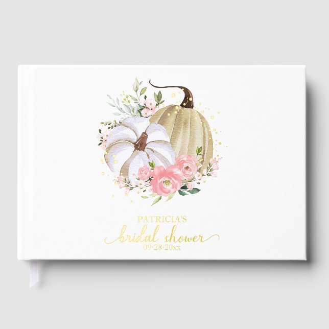 Pink Floral Pumpkin Fall Foil Guest Book (Front)