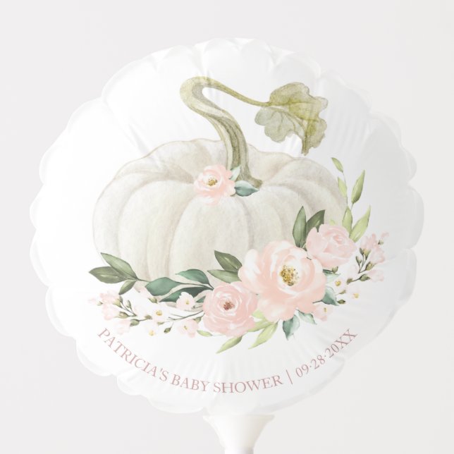Pink Floral Pumpkin Fall Girl Baby Shower Balloon (Front)
