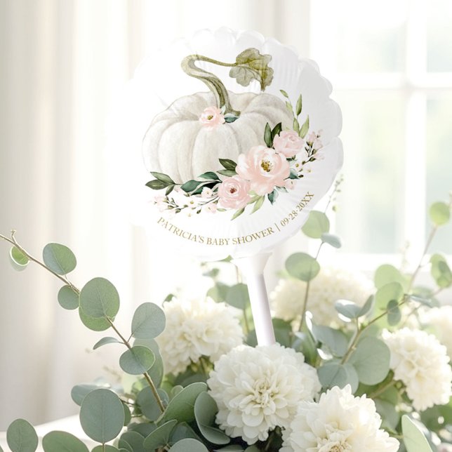 Pink Floral Pumpkin Fall Girl Baby Shower Balloon (Creator Uploaded)