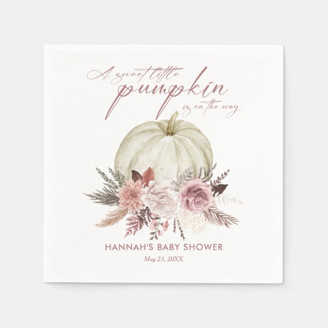 Pink Floral Pumpkin Girl Baby Shower Napkins (Front)