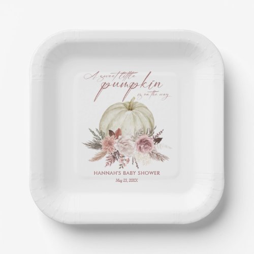 Pink Floral Pumpkin Girl Baby Shower Paper Plates