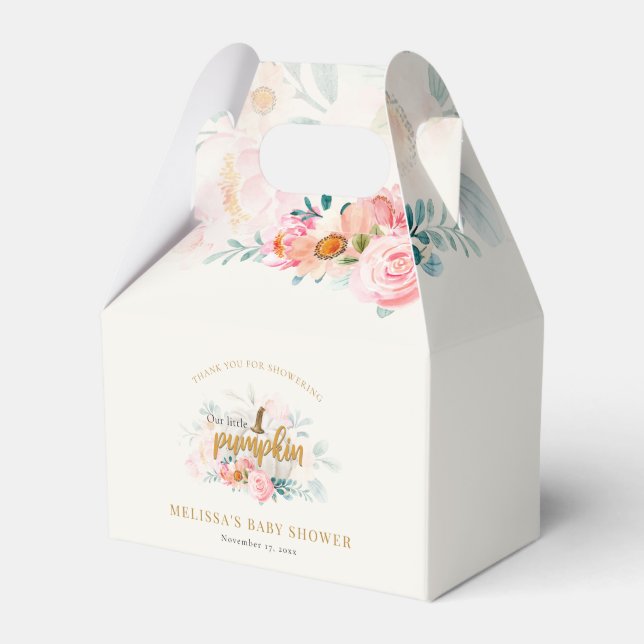 Pink Floral Pumpkin Girl Baby Shower Thank You Favor Boxes (Front Side)