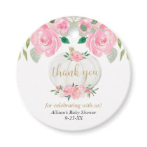 Pink floral pumpkin gold white baby shower favor tags